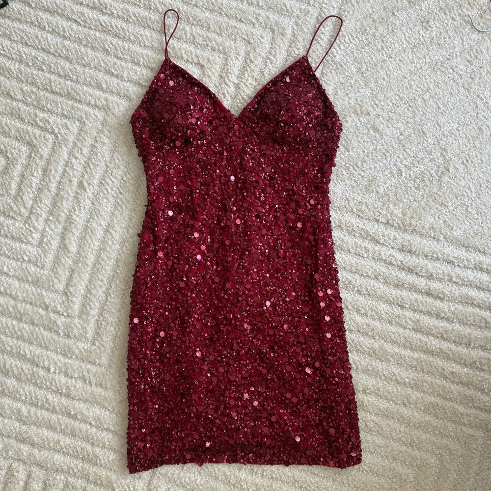 Adrianna Papell Burgundy Sequin Mini Dress